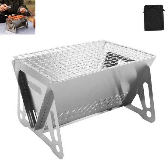 1 stuk - Kleine houtskoolgrill - Opvouwbare mini-houtskoolgrill voor buiten - Draagbare houtskoolgrill - Roestvrijstalen campinggrill - Geschikt voor buiten en om te koken