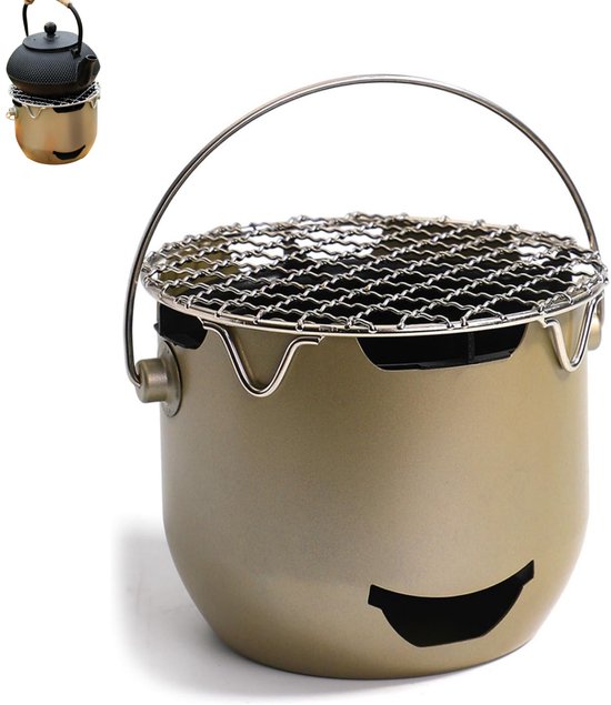 1 stuk - Mini houtskoolkachel - Draagbare houtskoolkachel - Houtgestookte kachel met grillrooster - Roestvrijstalen barbecuegrill - Kleine barbecuegrill 13,6*13,6*12 cm - Geschikt voor wandelen, kamperen en barbecueën in de buitenlucht