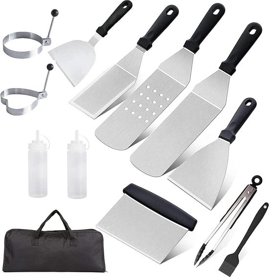 11-delige grillspatel spatelset roestvrij staal accessoireset voor professionele grillplaat BBQ voor Teppanyaki - Gratis verzending Barbecue van Rösle