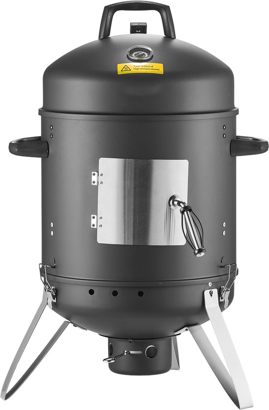 16" verticale houtskoolbarbecue, stalen barbecue-rookoven met dubbele roosters, ingebouwde thermometer, verstelbare ventilatieopeningen en afneembare aslade, perfect voor buitenbijeenkomsten en koken