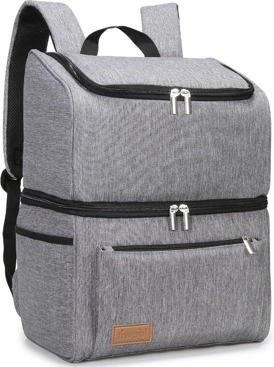 18L Dubbeldekker Zachte Koelrugzak met Harde Voering - Grote Geïsoleerde Picknicklunchrugzak voor Outdoor Activiteiten - Grijs Barbecue van TOURIT