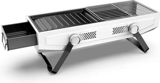2 in 1 compact BBQ wit - GrillMaster Compact Series - BBQ Grill & Roker - Wit - Ruimtebesparend - Verstelbare Ventilatie - Draagbaar van GrillMaster.