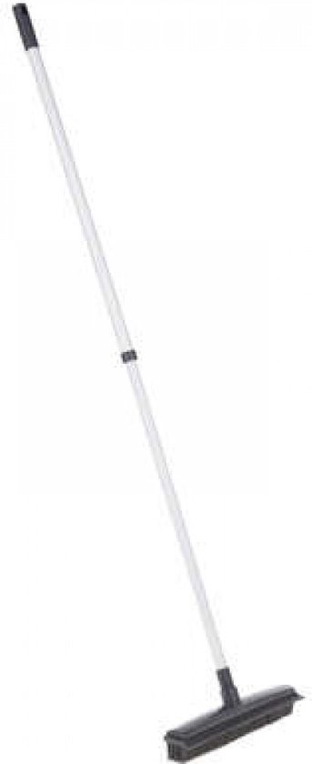2 in 1 Rubberen Bezem / Vloerwisser -  Met Telescoop Steel - Veger - Breedte 31,5 cm - Kappersbezem - Grijs - Gladde Vloeren van Simply Superieur