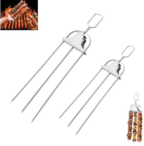 2 stuks - BBQ-vork - Barbeque grillspiezen - vleespennen - vleesspies - vleesvork - Marshmallow spiezen - BBQ accessoires - Geschikt voor vlees, kip, worst en groenten