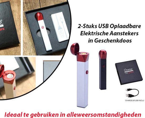 2-Stuks USB Oplaadbare Elektrische Aansteker in Geschenkdoos van Merkloos