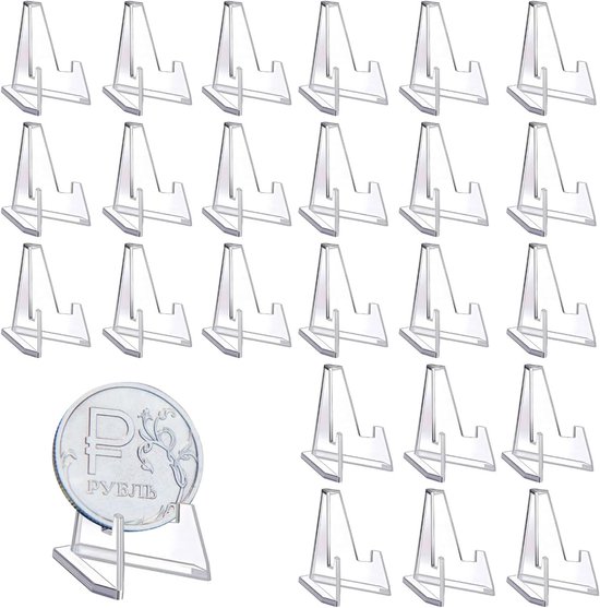 25 Pcs Transparante Acryl Munt Houder - Mini Display Stand voor Verzamelaars Munt, Kaarten, Medailles en Hangers - Stabiele Easel Stand voor Presentatie op Bureau van YESSZ.