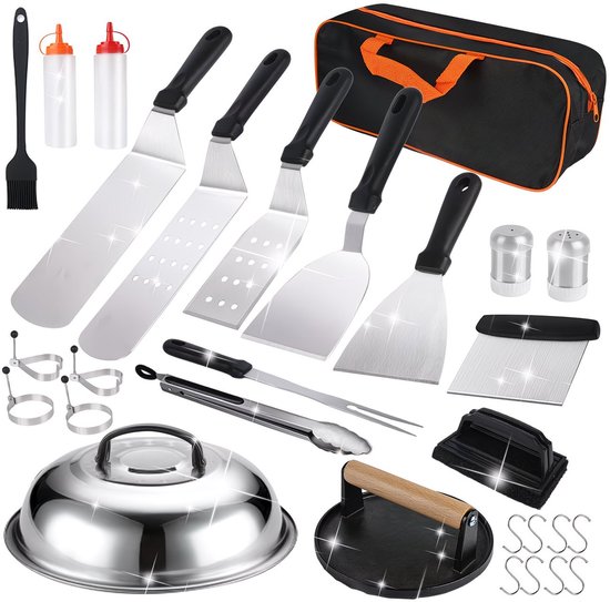 29 delige BBQ gereedschapset RVS met burgerpers grilltools en opbergtas voor barbecue