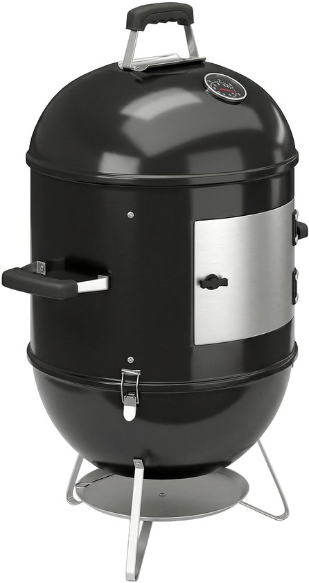3-in-1 rookoven met 3 kookroosters, ingebouwde thermometer, verstelbare ventilatie, 62,5x47,5x91 cm, zwart