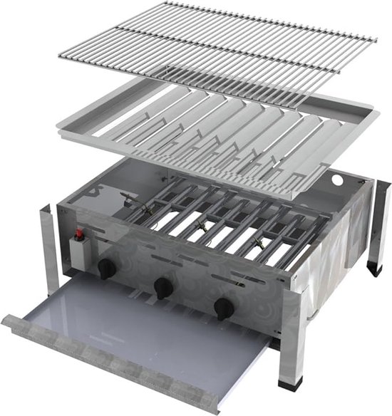 3-Pits RVS Gas BBQ 12 kW Basis Chassis - Slagers BBQ - 64,5 x 53 x 26 cm - D.A. Meister Solide van Merkloos