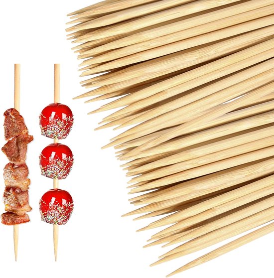 300 Stuks Houten Shashlik Spiesen van 15 cm - Ideaal voor BBQ, Kamperen en Feestjes - Perfect voor Snacks en Fingerfood van Merkloos
