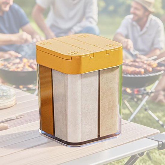 4-in-1 Kruidenstrooier voor Kamperen, Zout, Peper, Suiker en Chimichurri Mix, Compacte Organiser voor Buitenkeuken en Barbecue Accessoires