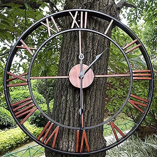 50CM Klassieke Vintage Gietijzeren Smeedijzeren Tuin Wandklok Buiten Tuin Wandklok, Grote Romeinse Cijfers Tuinklok Smeedijzeren Waterdichte Buitenklok Open Gezicht Metaal,1,Bonny369
