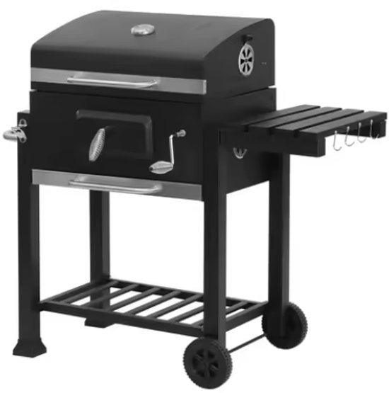 Aafinity Houtskoolbarbecue met Deksel - Buitenbarbecue met Verstelbare Houtskoolbak, Zijtafel, Thermometer en Waterdichte Hoes van Merkloos