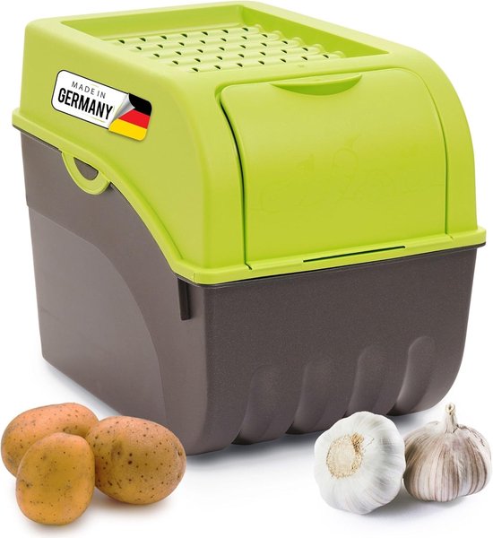 Aardappelbewaardoos - groot 9L - GROEN - Aardappeldoos - Stapelbare groentekist, uienkist, aardappelmand, fruitkist, aardappelkist, uienbewaarbak, wortelbewaarbak van Rotho