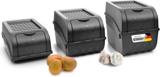 Aardappelbewaardozen set | 3,5L + 5L + 9L | ANTRACIETGRIJS | Aardappeldozen | Stapelbare groentekisten Uienkisten Aardappelmanden Fruitcontainers Aardappelkratten Voedselbewaarbakken van Merkloos