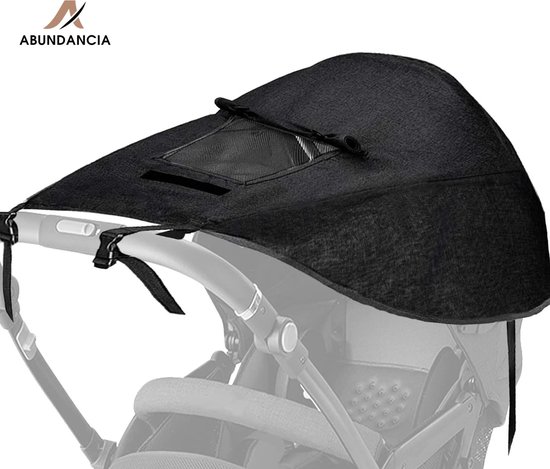 Abundancia® - Kinderwagen Zonnescherm - Wandelwagen/ Buggy - Zonnedoek - Spatwaterdicht - Ademend - UV-doek - Inclusief opbergtasje - Universeel - Zwart van Abundancia®