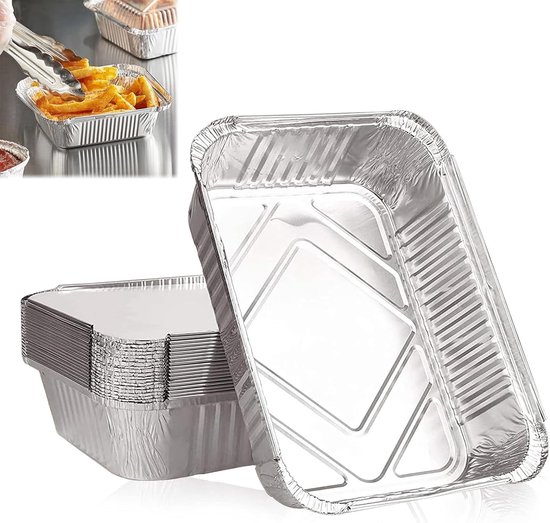 aladdien - Alu lekbakjes - Wegwerp grillschalen - Perfect voor barbecue - 20 stuks - Aluminium vetopvangbakjes - Geschikt voor picknick - 22 x 16 cm