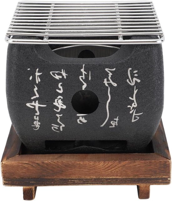 Allecto plus - Japanse Mini-BBQ-Grill Tafelgrill met Bakplaat en Houten Basis - Buiten Balkon Terras Kamperen - Draagbare Houtskoolgrill (165x145cm) van Merkloos