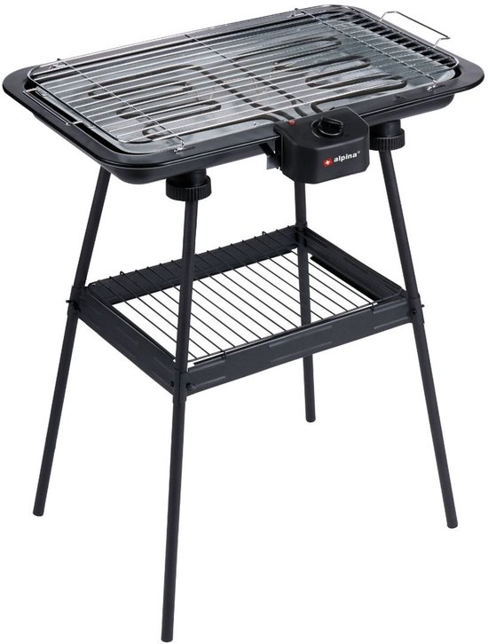 alpina Elektrische BBQ 2-In-1 2200W - Electrische BBQ Tafelmodel met Thermostaat - Elektrische Grill met Warmhoudfunctie - Tafelgrill Electrisch met Verstelbaar Rooster - 51 x 30 cm - Zwart van Merkloos