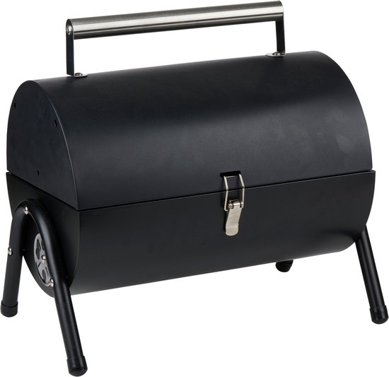 alpina Tafel BBQ Houtskool - Tafelgrill met Grillplaat en Deksel - Compacte Barbecue met Grillplaat - Tafelbarbecue Draagbaar - Ideaal voor Buiten - Zwart van Alpina