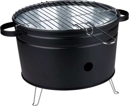 alpina Tafelbarbecue Houtskool - Compacte BBQ Grill - Houtskoolbarbecue Grillplaat 35 cm - Lichtgewicht Tafel BBQ Houtskool - Roestvrijstaal van Alpina