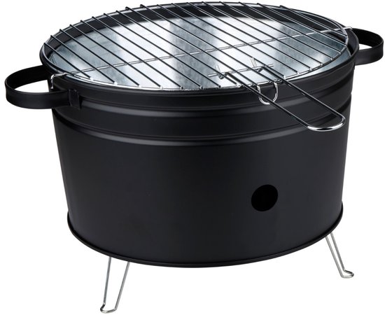 alpina Tafelbarbecue Houtskool - Compacte BBQ Grill - Houtskoolbarbecue Grillplaat 35 cm - Lichtgewicht Tafel BBQ Houtskool - Roestvrijstaal van Alpina