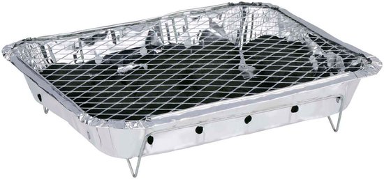 Alpina Wegwerp BBQ met Houtskool – Direct Klaar voor Gebruik – Compact en Lichtgewicht – Brandtijd ca. 1,5 Uur – Inclusief Rooster – Ideaal voor Meenemen