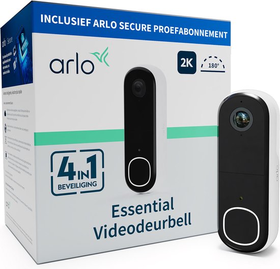 Arlo 2K draadloze video deurbel met camera, 1 deurbel, wit van Arlo