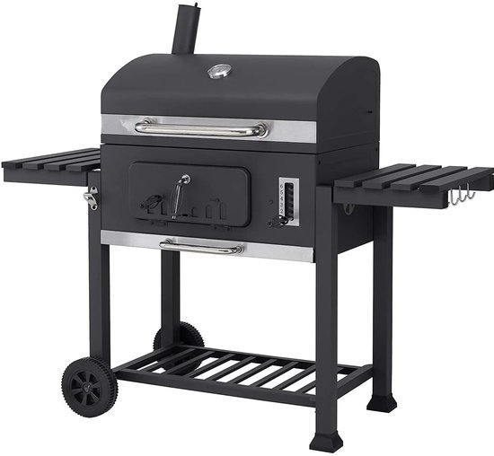 ARMEDA Houtskool BBQ met deksel - Smoker Barbecue - Verstelbaar kolenrooster - 42x57cm Grilloppervlak - Zijpanelen - Zwart van ARMEDA