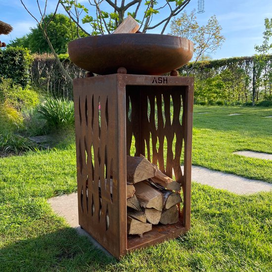 ASH - Glow - Plancha BBQ - Buitenkeuken - Barbecue Met houtopslag - Buitenkoken - Cortenstaal - Vuurschaal BBQ - Vuurkorf - Plancha ring - Sfeerhaard - Plancha Bakken van ASH