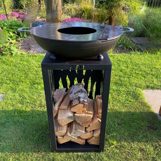 ASH - Glow - Plancha BBQ - Buitenkeuken - Barbecue Met houtopslag - Buitenkoken - Zwart - Vuurschaal BBQ - Vuurkorf - Plancha ring - Sfeerhaard - Plancha Bakken van ASH