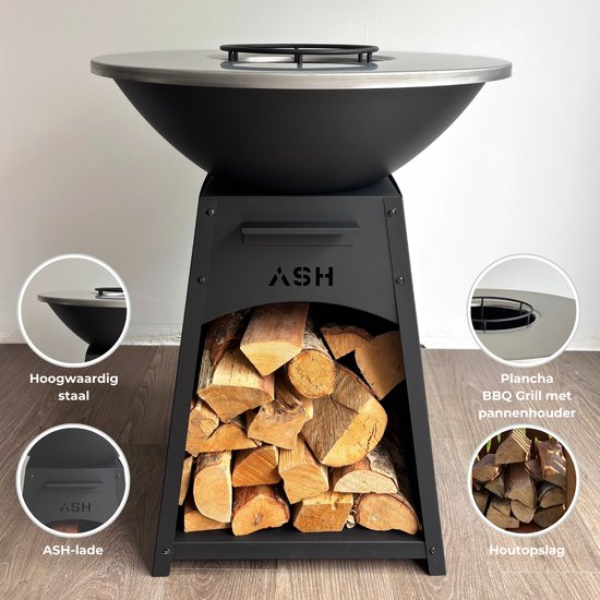 ASH Nova - L - 3-in-1 Plancha BBQ met grillring - Buitenkoken - Plancha BBQ - Plancha Bakken - Zwart - Grillring van Merkloos