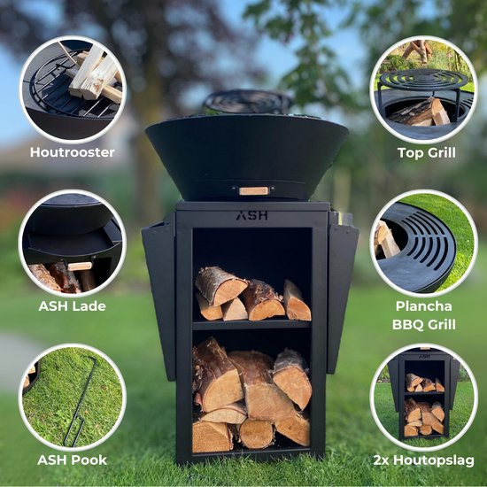 ASH - Phoenix - XXL - Plancha barbecue met grillring - Buitenkoken - Plancha BBQ - Plancha Bakken - Zwart - Grillring - Extra groot van ASH