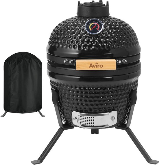 Aviro Kamado BBQ Egg - 13 Inch - Inclusief Hoes - Houtskoolbarbecue - Ø 27 CM - Zwart van Merkloos