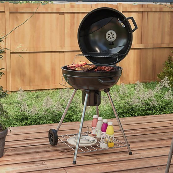 Ball Grill – Barbecue – Kogelbarbecue – Houtskoolgrill – Rondegroette Grill – Zwart – 54 cm Grilloppervlak – Ingebouwde Thermometer