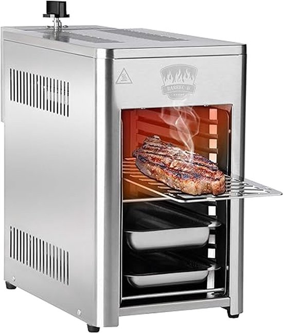 BARBEC-U Powerful grill 800° top heat made of stainless steel with ten grill levels from 200 to 800 degrees, stepless gas control, table gas grill, gas grill for steaks, incl. accessories van Merkloos