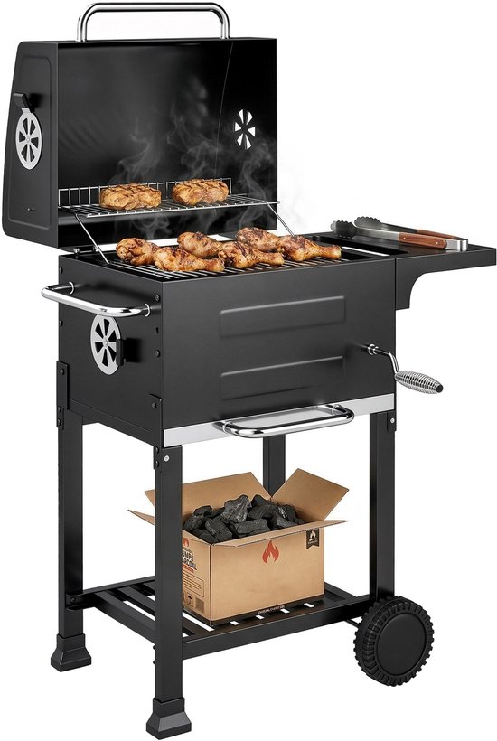 Barbecue a Carbone con Termometro per Patio e Giardino Nero van Merkloos