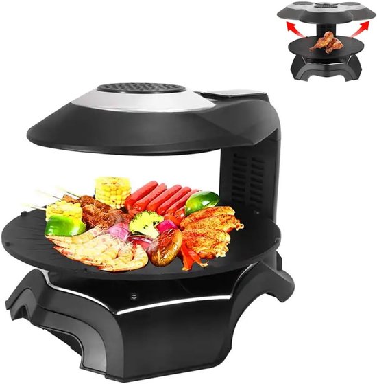 Barbecue-elektrische barbecueoven met grillplaten-360° automatisch draaiende bakplaat-Met temperatuur- en timercontrole-Zwart van Merkloos