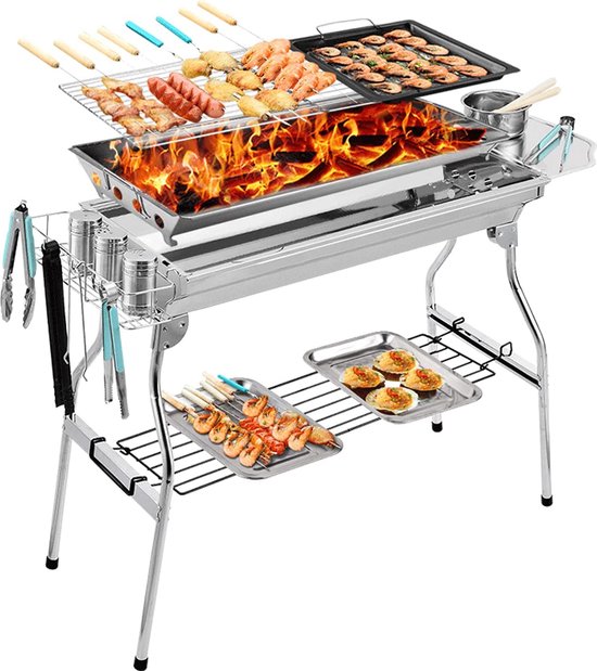 Barbecue En Frituren Dual-Purpose Barbecuegrill | Draagbare Houtskoolgrill Voor Buiten | Geschikt Voor 5-10 Personen Wandelen Picknick Kamperen Barbecuefeest van Merkloos