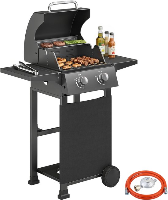 Barbecue Gas Propaan Draagbaar 2 Branders met Thermometer Zwart van Merkloos