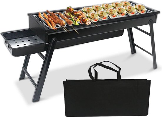 Barbecue Houtskool - Opvouwbare BBQ - Compact - Inklapbare Grill Met Rooster - Camping - Tafel - Strand - Zomer - Picknick - Rechthoekig - Roestvrij Staal - Zwart - 60x22x33 cm van Merkloos
