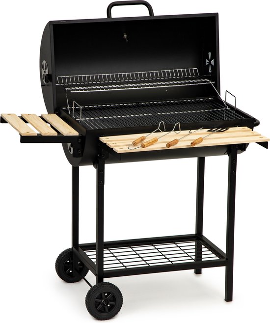 Barbecue met deksel en warmhoud rek - Zwarte metalen BBQ met thermostaat - 104x68x111 cm van BBGRILL