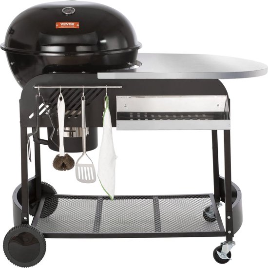 Barbecue - Met Tafel - BBQ - Houtskool - Kogelbarbecue - Houtskoolgrill - Verrijdbaar - 101 CM Hoog - 53 CM Grill - Porselein Geëmailleerd van Merkloos