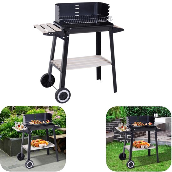 Barbecue - oven - houtskooloven - verstelbare hoogte - met standaard - met wielen - makkelijk schoon te maken - hittebestendig - outdoor accessoire - geschikt voor barbecue, tuin, picknick (zwart, 87*83cm)