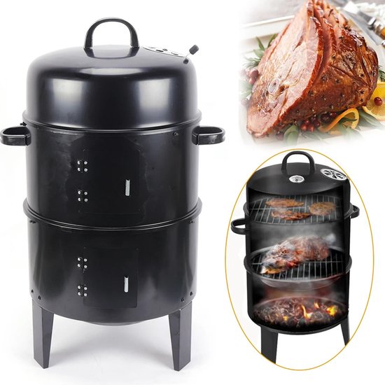 Barbecue Rookoven 3 in 1 - Roker - Grill - Braiser - Zwart - 3 Lagen van Merkloos