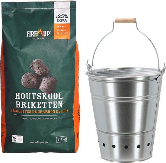 Barbecue set - barbecue emmer met houtskool - zilver - handig mee te nemen van Bo-Camp