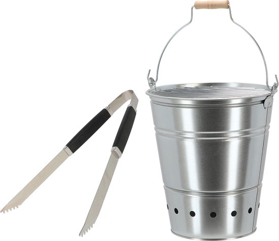 Barbecue set - houtskool BBQ emmer en tang - handig mee te nemen van Bo-Camp
