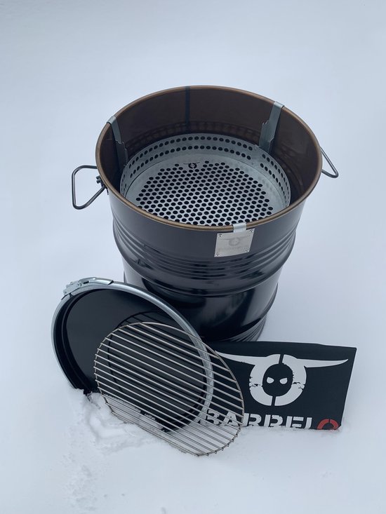 BarrelQ Small Houtskool|Barbecue|BBQ|Vuurkorf|Vuurton|bijzettafel| Olievat 60 Liter zwart| inclusief beschermhoes van BarrelQ