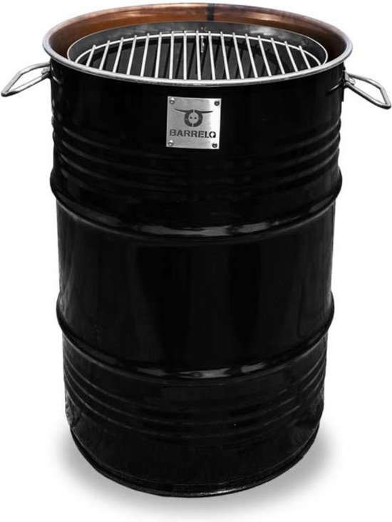 BarrelQ - Small industrieel houtskool Barbecue- BBQ vuurkorf en statafel in één 60L olievat zwart van Merkloos