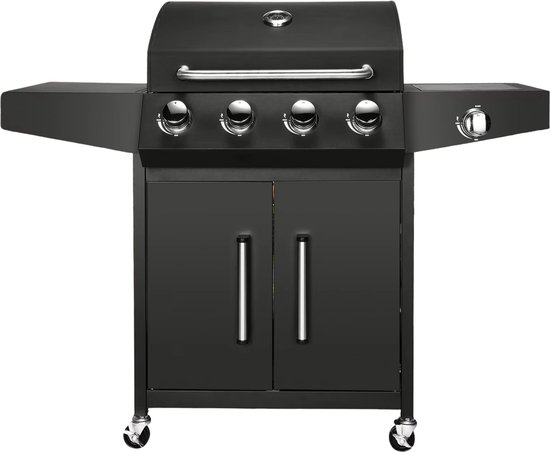 BBQ 5 in 1 - Barbecue op gas - Zwart - Thermostaat - Olievanger accessoires - Gasgrill met zijbrander
